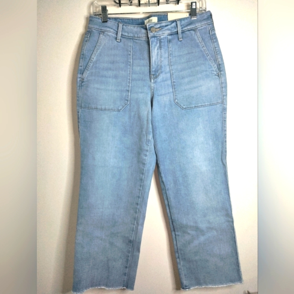 NYDJ (Size 8) Blue Medium/Light Wash Raw Hem Lift Tuck Tech Denim Jeans (NEW)